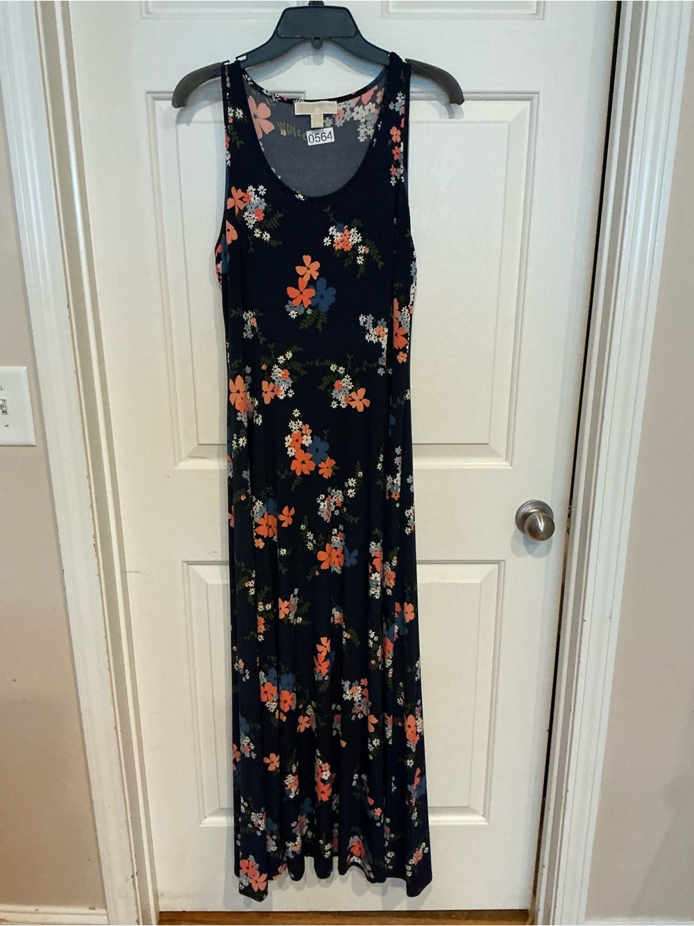 Michael Kors Navy Maxi Dress with Coral & White Floral Print